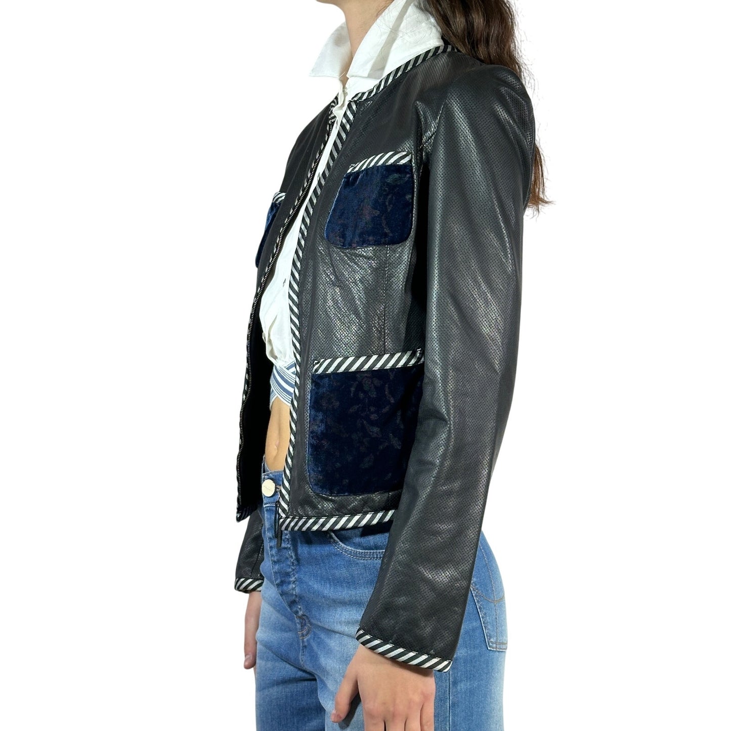 EMPORIO ARMANI Mixed Media Leather Jacket