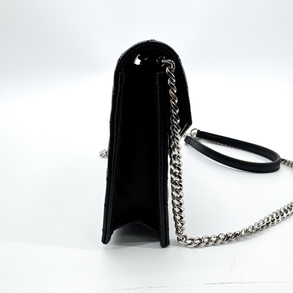 Saint Laurent Classic Monogram Wallet on Chain Matelasse Chevron Leather, Black, Leather, Crossbody Bag