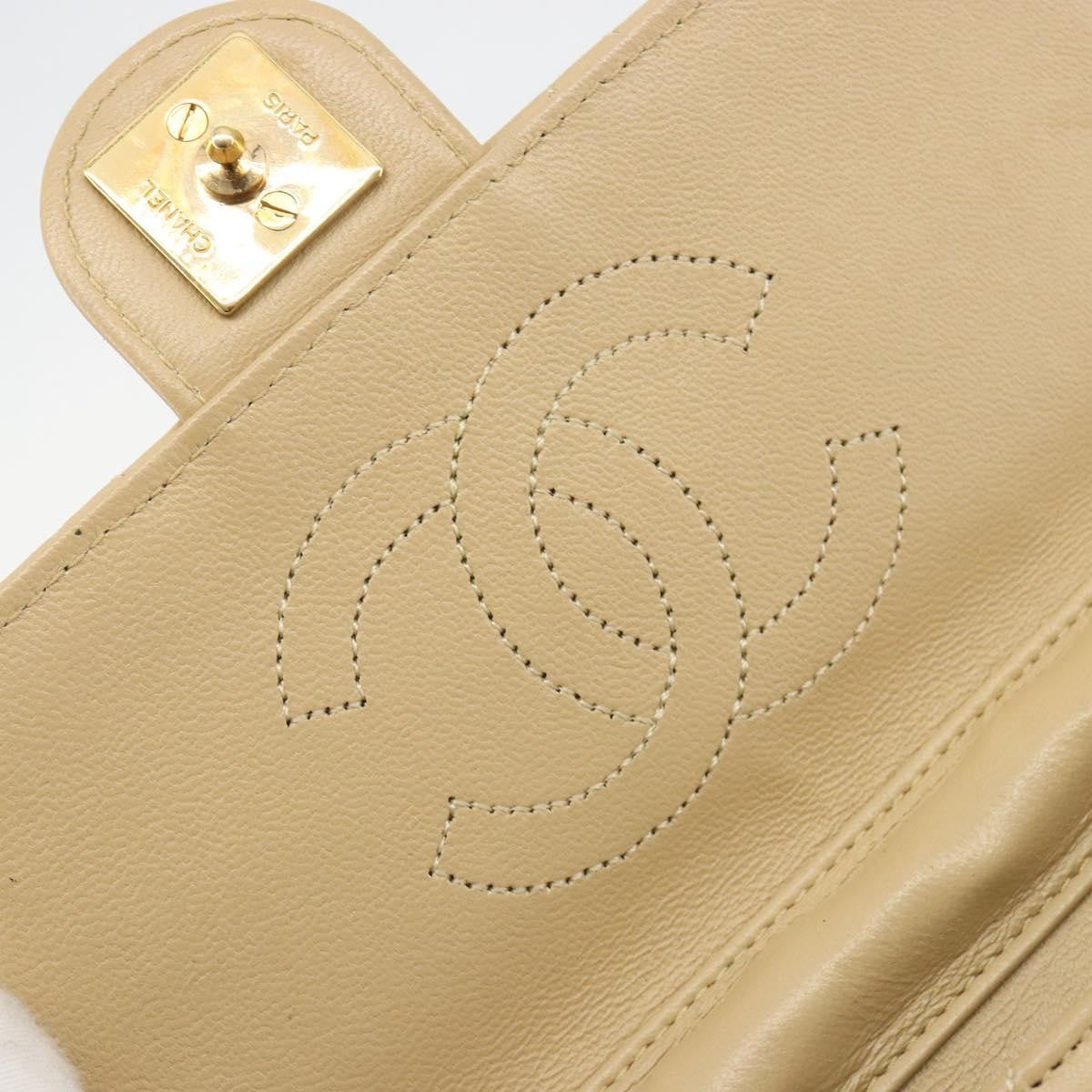 Chanel Vintage Clutch with Chain Quilted Leather, Beige, Leather, Clutch