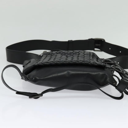Bottega Veneta Utility Waist Leather with Intrecciato, Black, Leather, Shoulder Bag