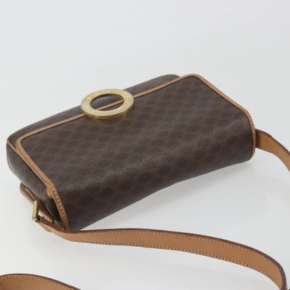 Celine Vintage Macadam Circle Logo Canvas and Leather, Brown, Canvas, Shoulder Bag