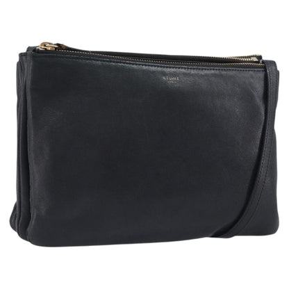 Celine Trio Leather, Black, Leather, Crossbody Bag