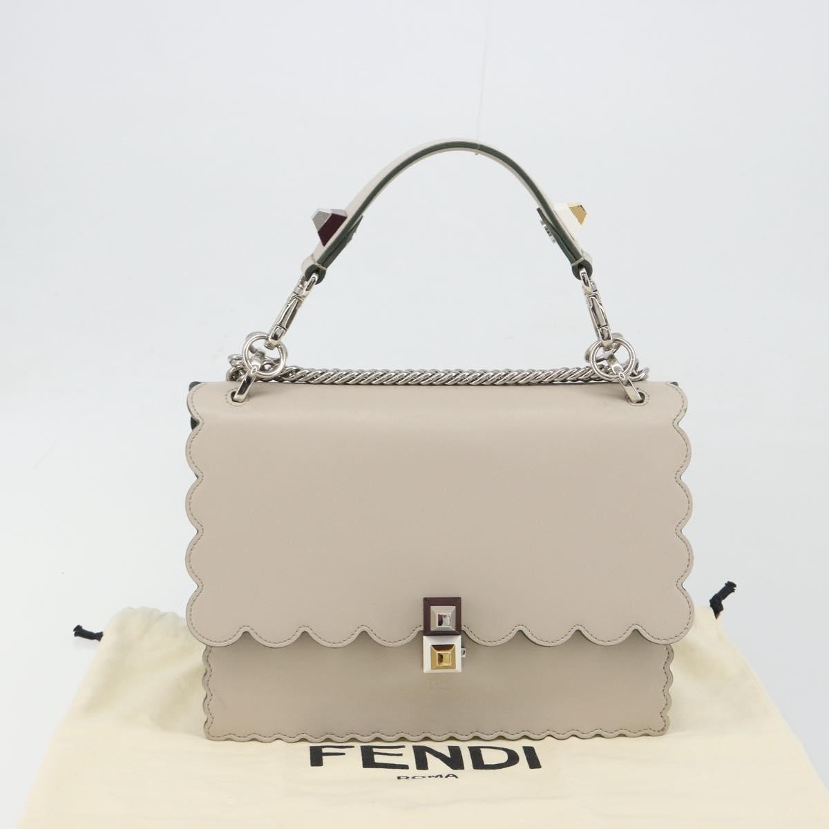 Fendi Kan I Leather, Gray, Leather, Shoulder Bag