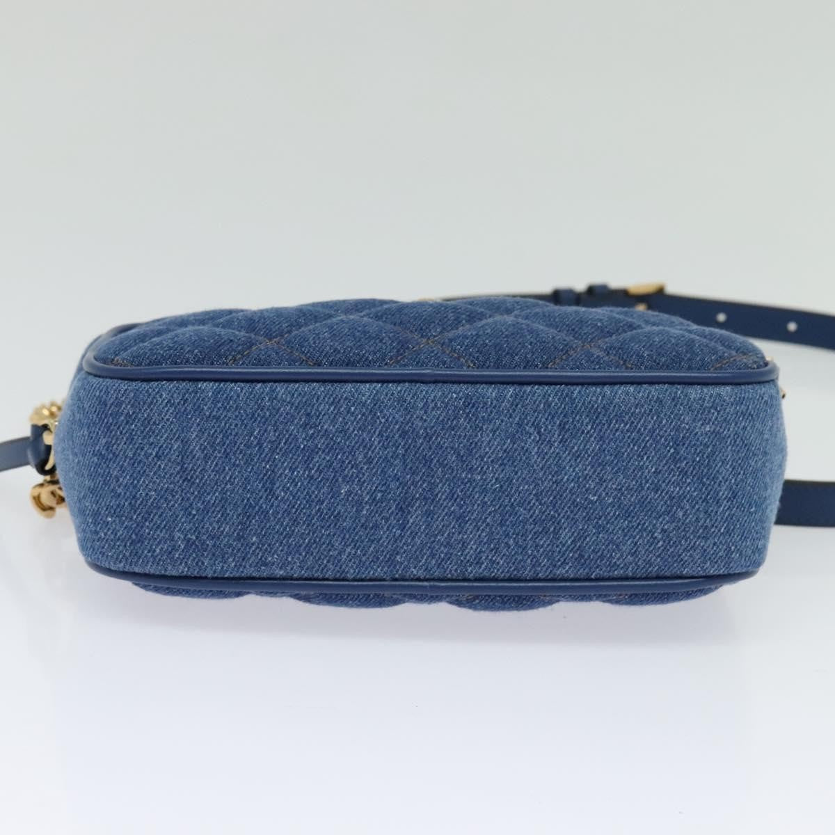 Versace Medusa Icon Front Slip Pocket Camera Quilted Denim, Blue, Canvas, Shoulder Bag