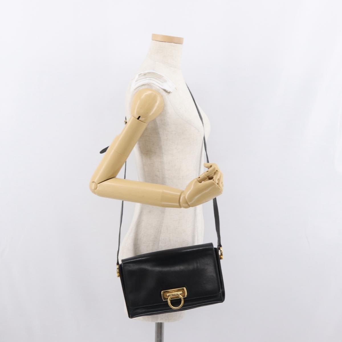 Salvatore Ferragamo Vintage Gancini Flap Leather, Black, Leather, Shoulder Bag