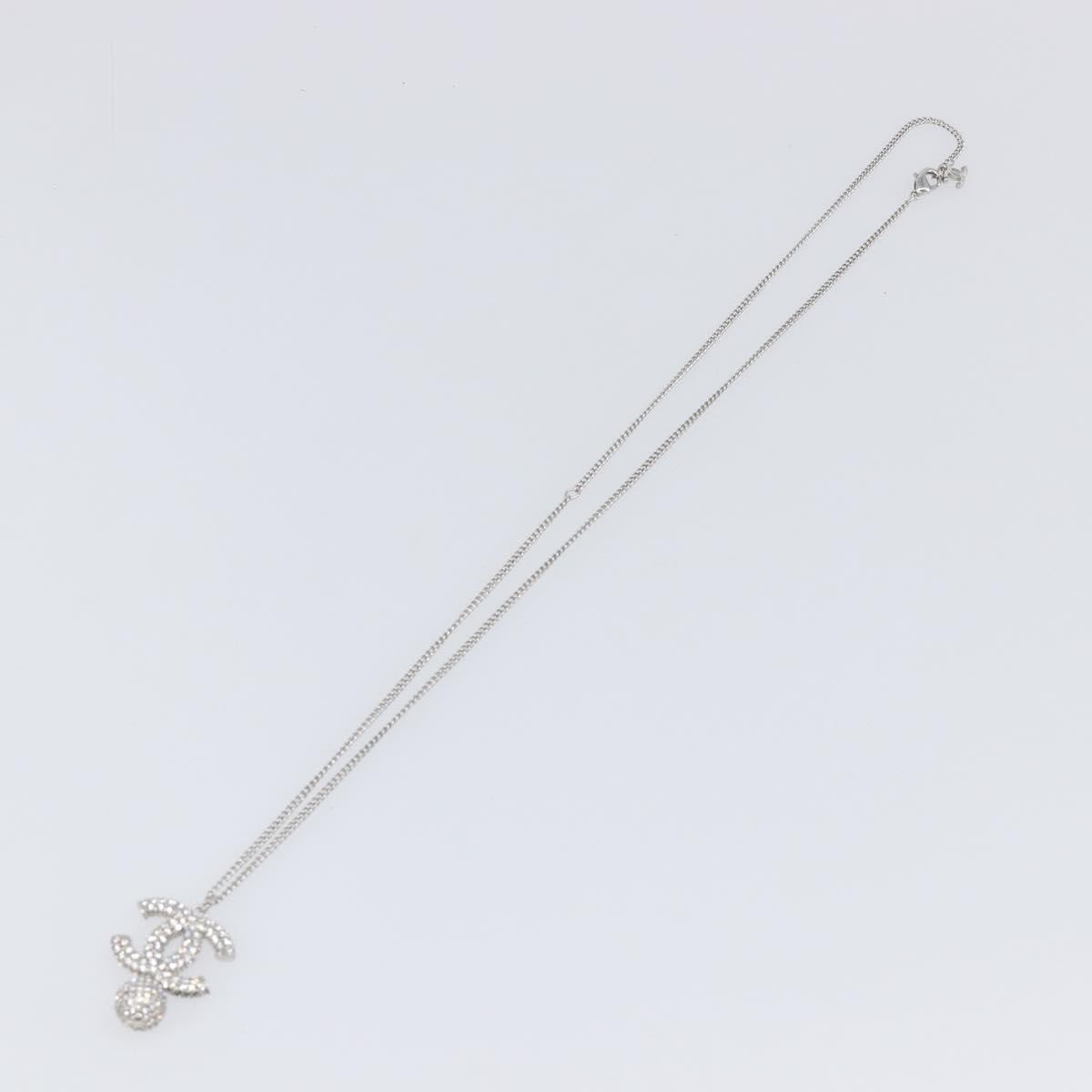 Chanel CC Ball Drop Pendant Metal with Crystals, Silver, Metal, Necklace