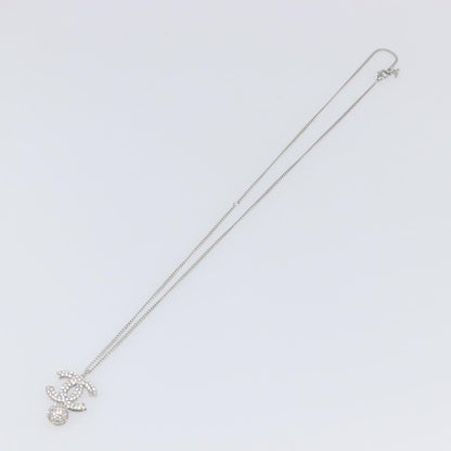 Chanel CC Ball Drop Pendant Metal with Crystals, Silver, Metal, Necklace