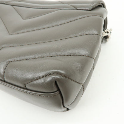 Saint Laurent Loulou Matelasse Chevron Leather, Gray, Leather, Shoulder Bag