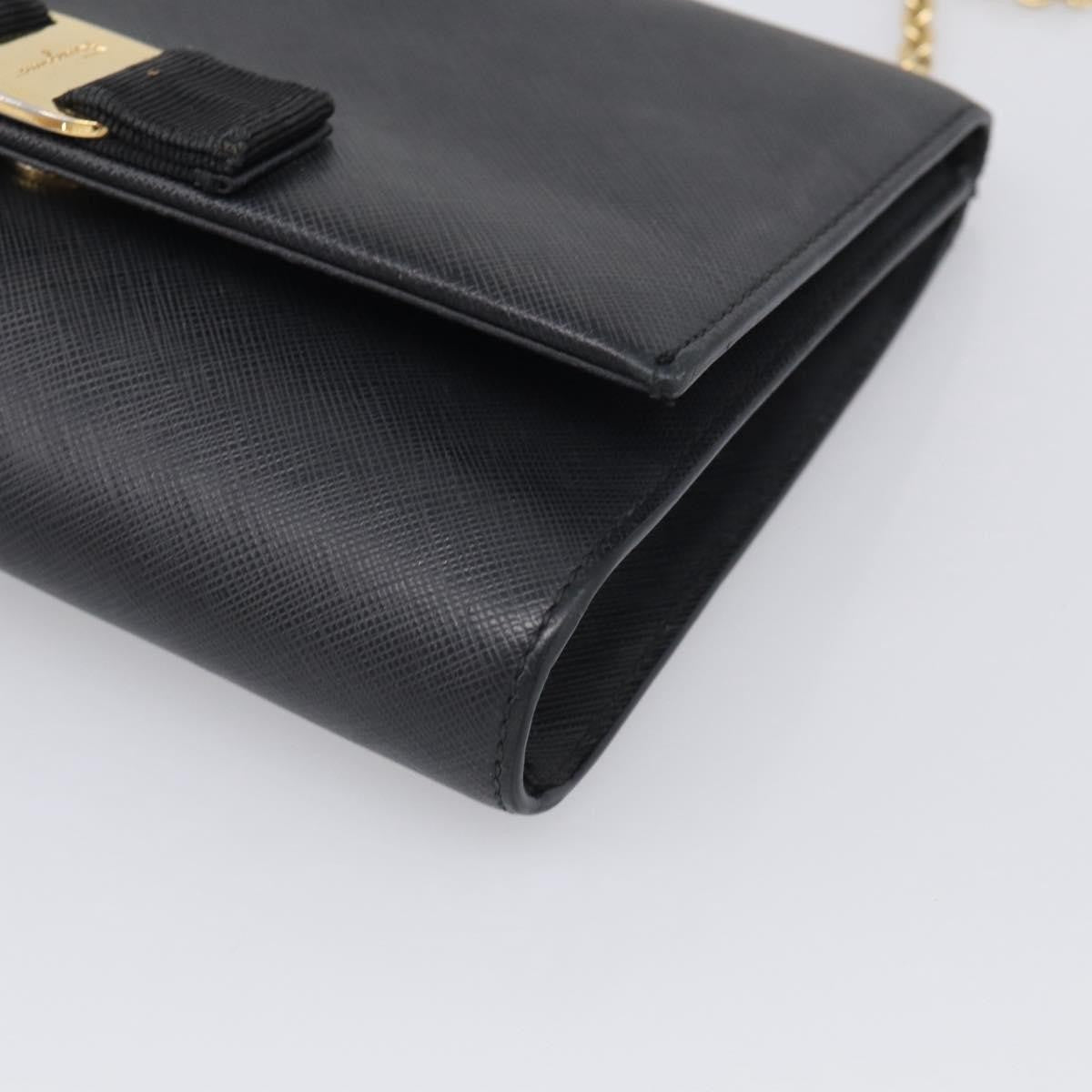 Salvatore Ferragamo Vala Chain Leather, Black, Leather, Shoulder Bag