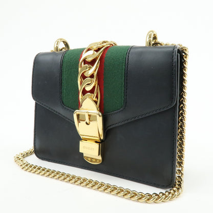 Gucci Sylvie Chain Leather, Black, Leather, Shoulder Bag