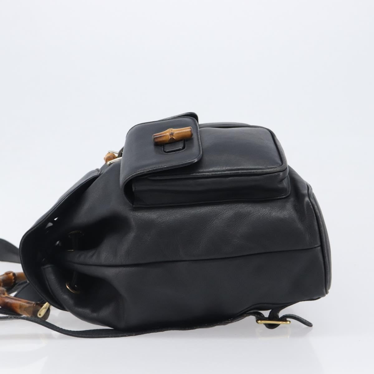 Gucci Vintage Bamboo Leather, Black, Leather, Backpack