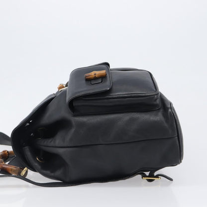 Gucci Vintage Bamboo Leather, Black, Leather, Backpack
