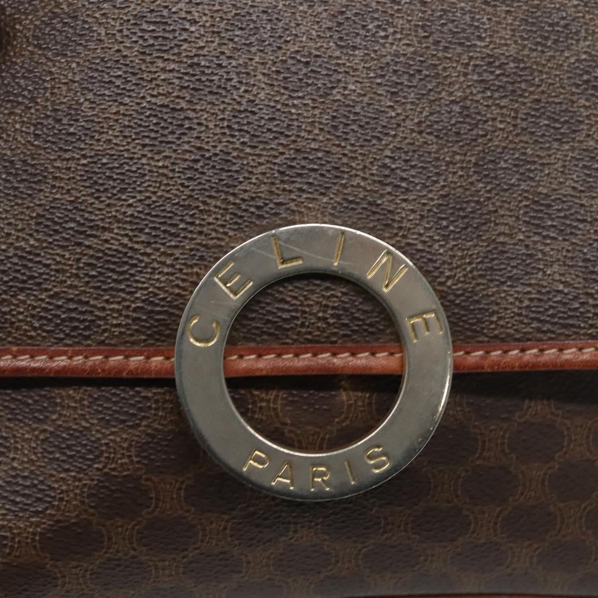 Celine Vintage Macadam Circle Logo Canvas and Leather, Brown, Canvas, Shoulder Bag