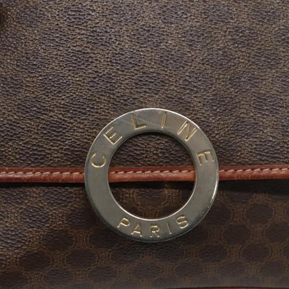 Celine Vintage Macadam Circle Logo Canvas and Leather, Brown, Canvas, Shoulder Bag