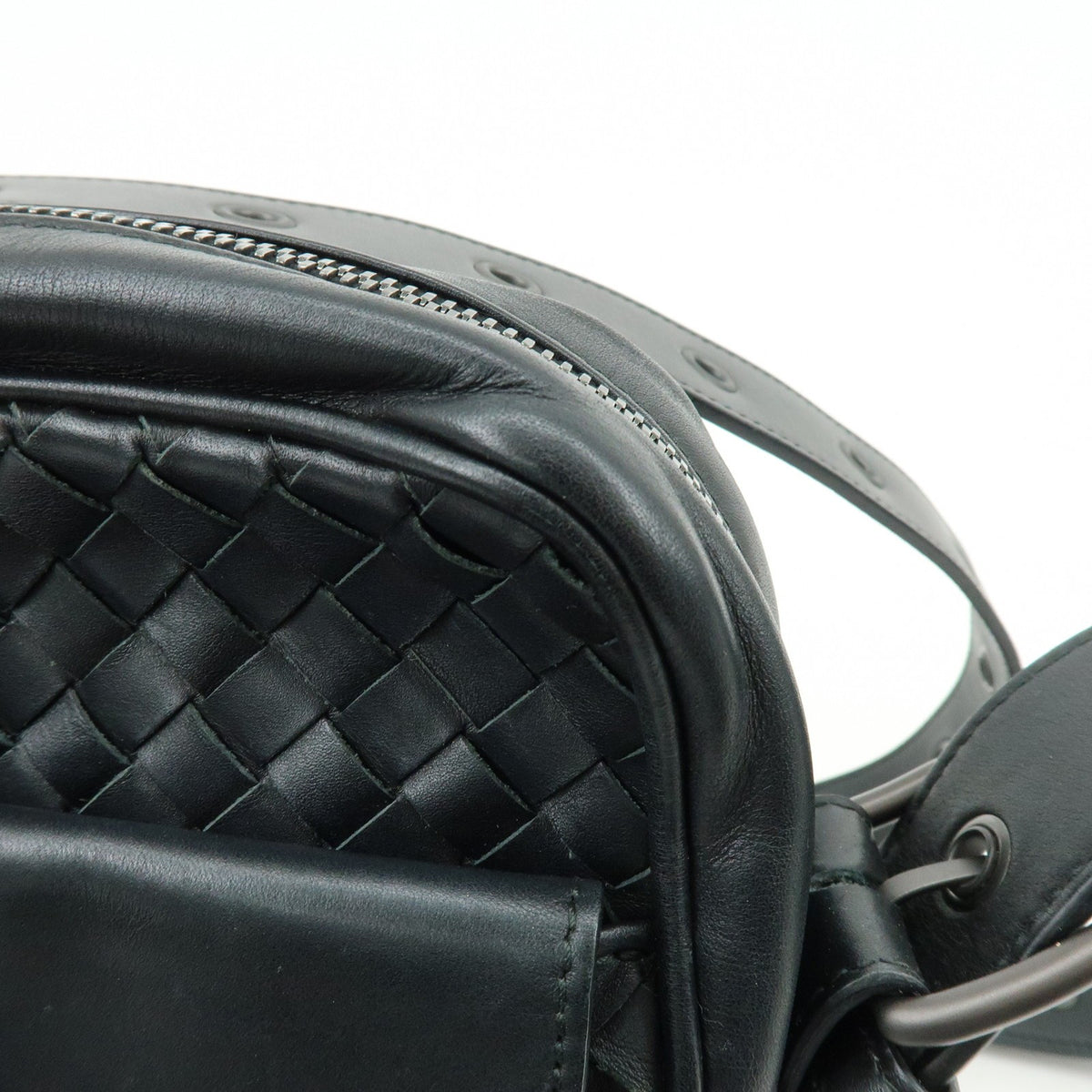 Bottega Veneta Front Pocket Messenger Intrecciato Nappa, Black, Leather, Handbag