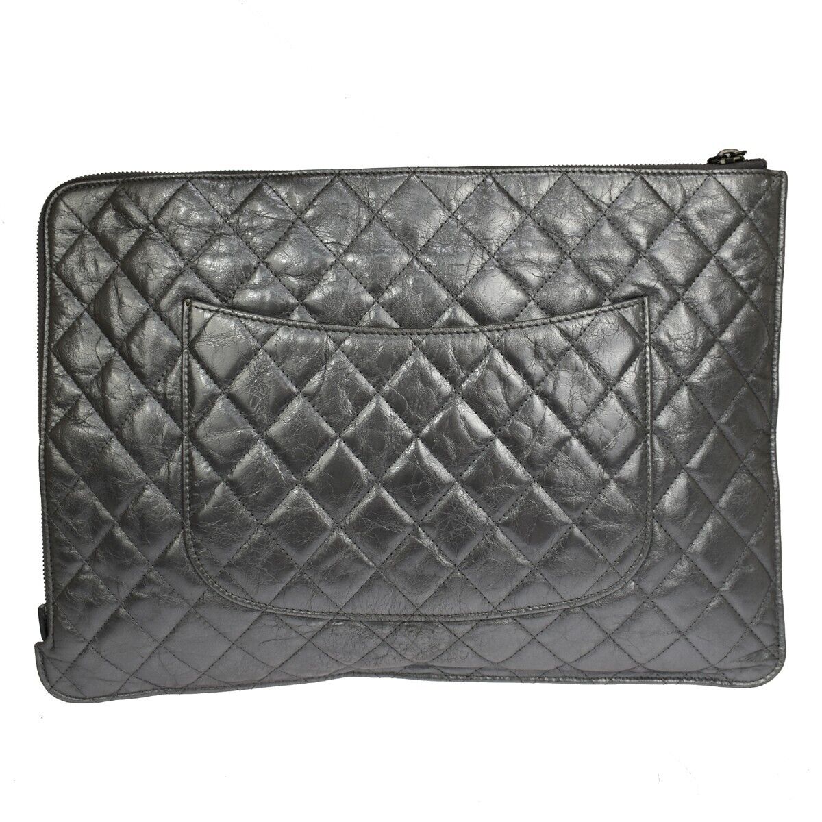 Chanel iPad Pouch Quilted Lambskin, BLACK, LEATHER, Clutche & pouche