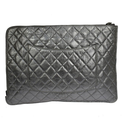Chanel iPad Pouch Quilted Lambskin, BLACK, LEATHER, Clutche & pouche