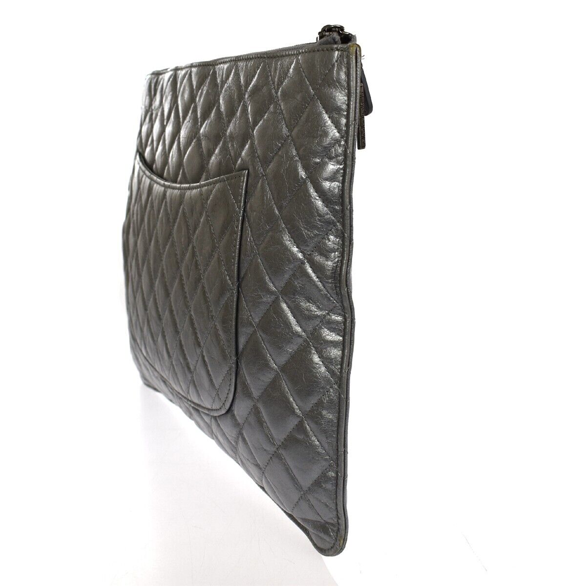 Chanel iPad Pouch Quilted Lambskin, BLACK, LEATHER, Clutche & pouche