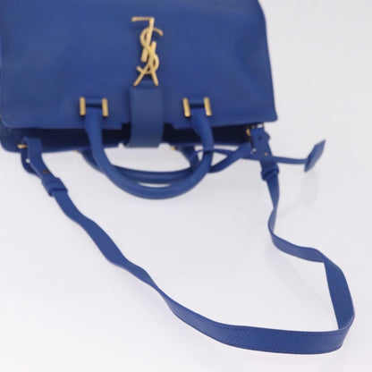 Saint Laurent Monogram Cabas Leather, Blue, Leather, Tote Bag