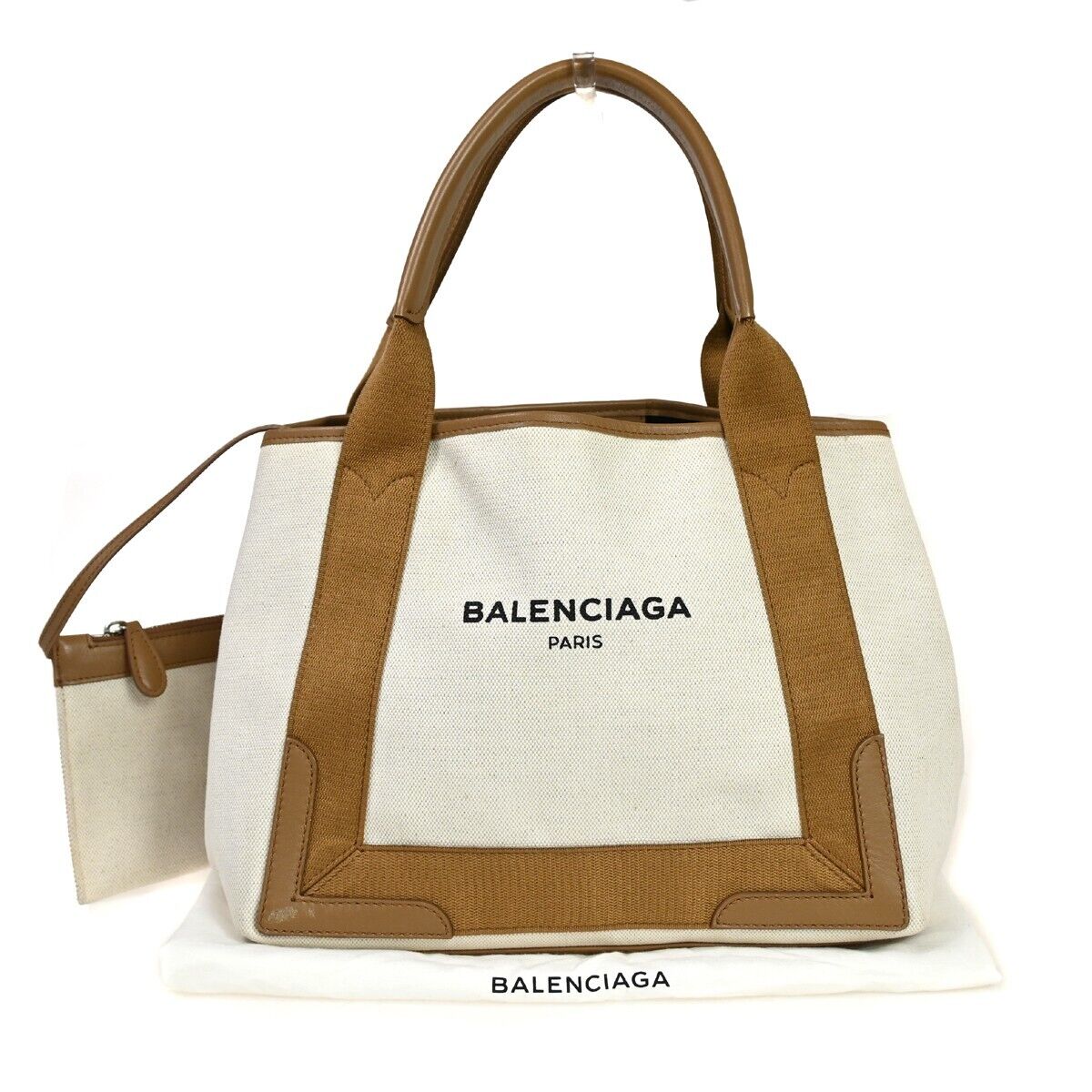 Balenciaga Navy Cabas, White, Canvas, tote