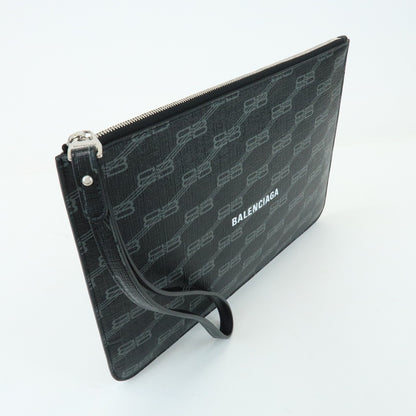 Balenciaga Signature Pouch Monogram PVC Leather, Black, Canvas, Clutch