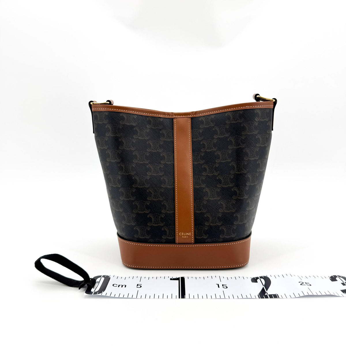 Celine Bucket Triomphe Coated Canvas, Black, Canvas, Shoulder Bag