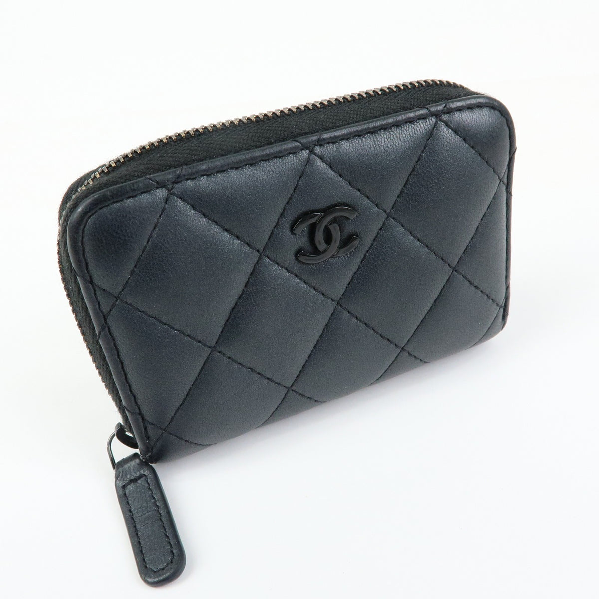 Chanel So Black CC Zip Coin Purse Quilted Lambskin, Black, Leather, Wallet