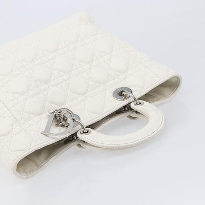 Christian Dior Lady Dior Cannage Quilt Lambskin, White, Leather, Handbag