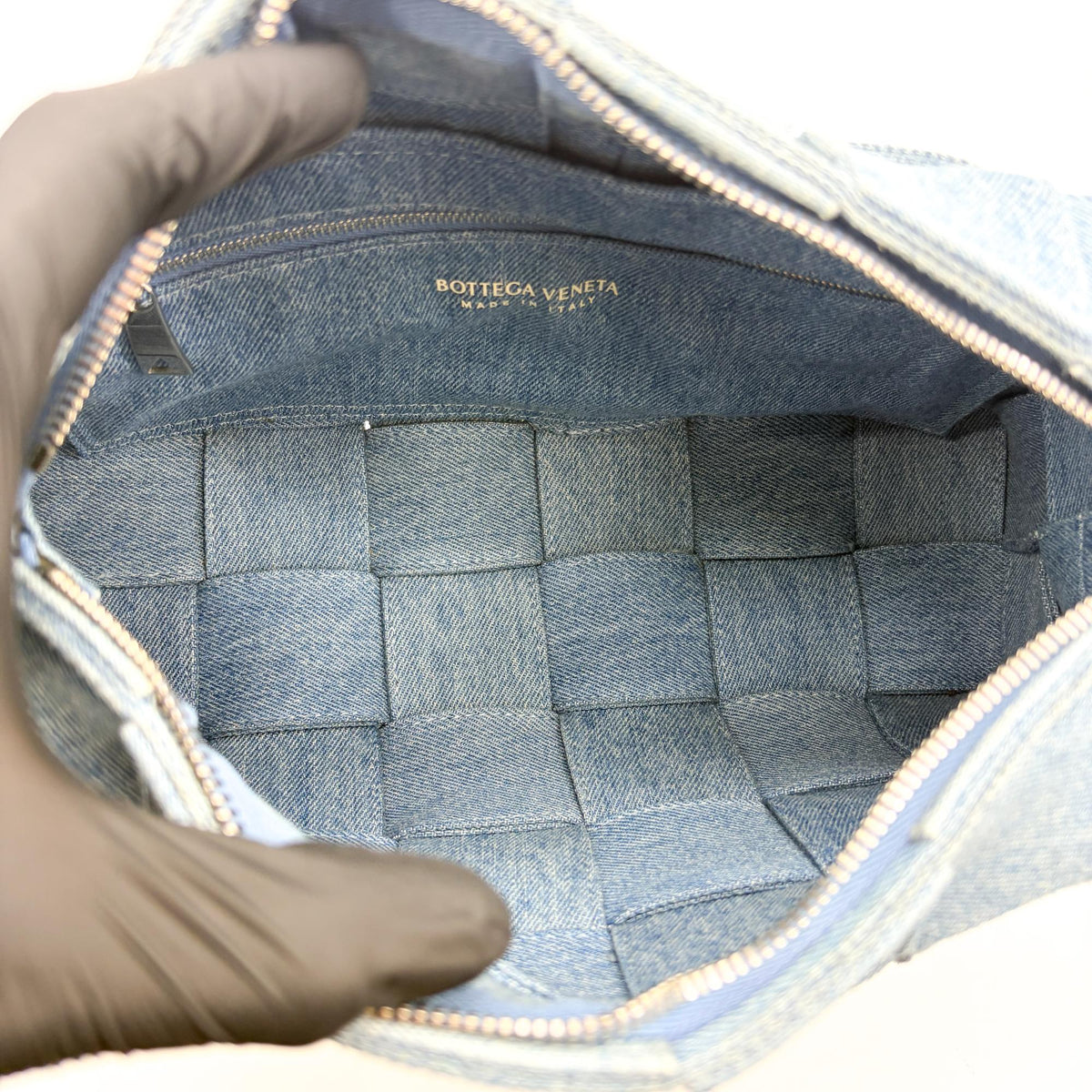Bottega Veneta Cassette Maxi Intrecciato Denim, Blue, Denim, Crossbody Bag