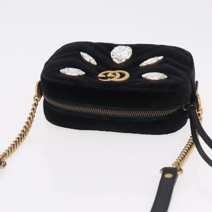 Gucci GG Marmont Crystal Embellished Matelasse Velvet, Black, Velvet, Shoulder Bag