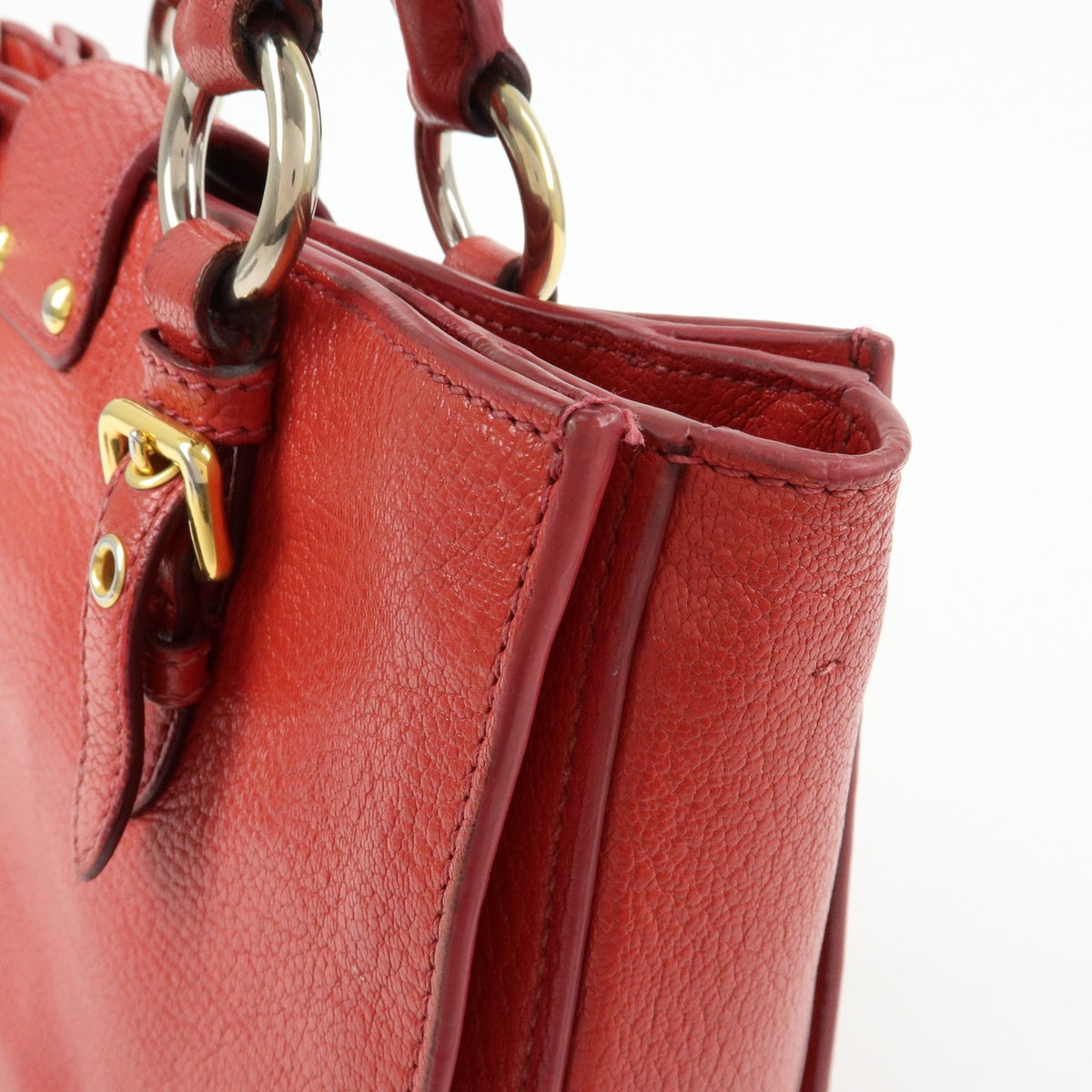 Miu Miu Madras Convertible Lock Leather, Red, Leather, Tote Bag