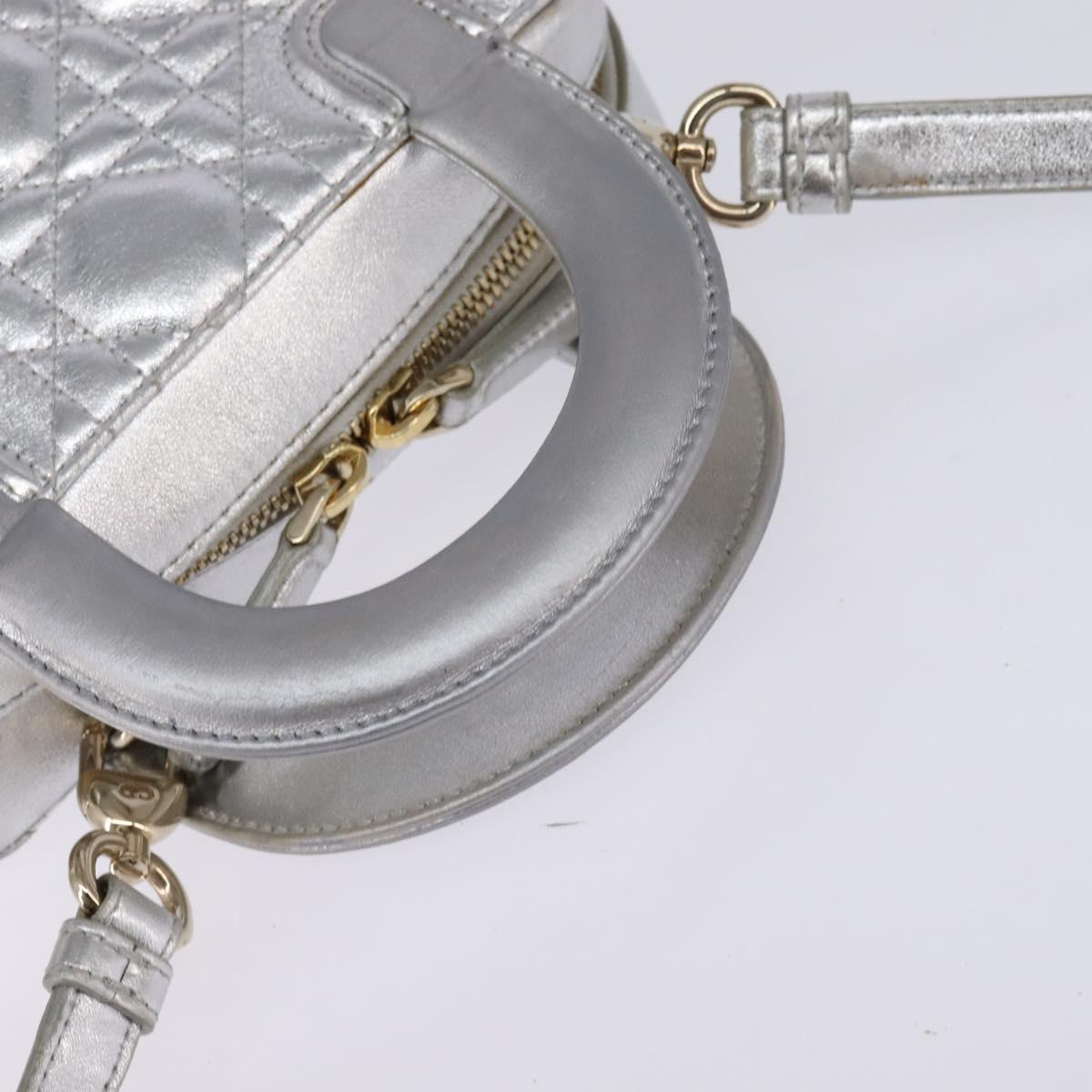 Christian Dior Cannage Granville Mini Bowling Bag Metallic Leather, Silver, Leather, Crossbody Bag