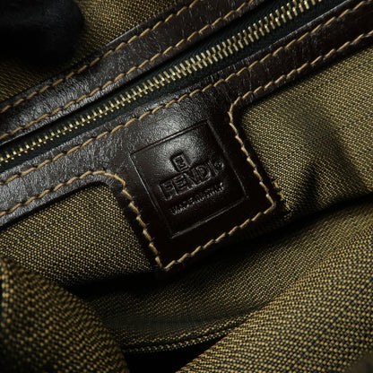 Fendi Round Flap Baguette Zucca Canvas, Brown, Canvas, Shoulder Bag