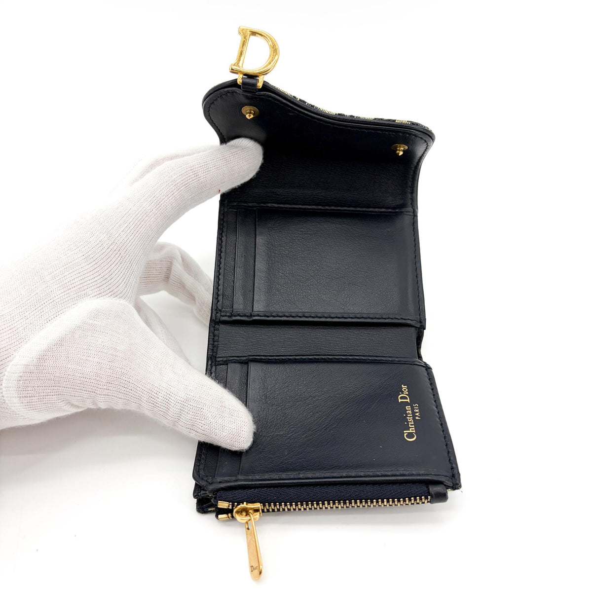 Christian Dior Saddle Flap Oblique Canvas, Navy, Canvas, Wallet