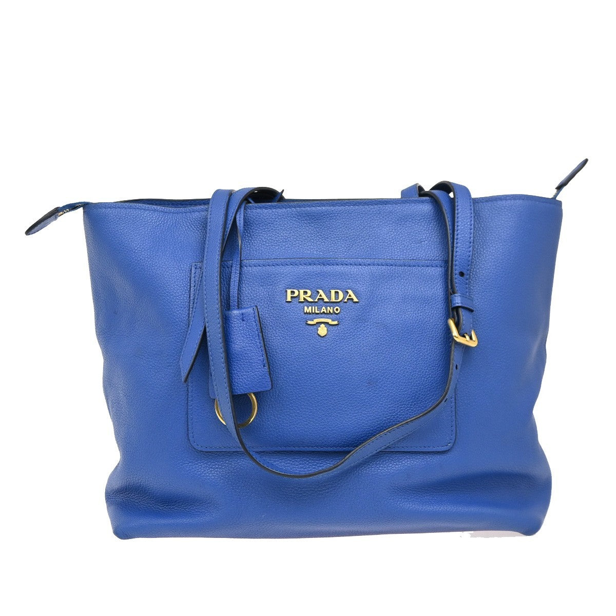 Prada Front Pocket Shopping Vitello Daino, Blue, Leather, Tote Bag