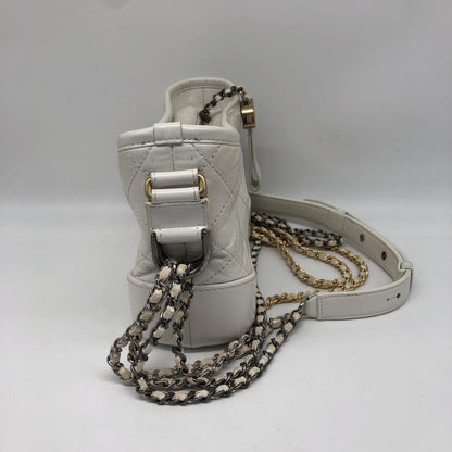Chanel Gabrielle Hobo Quilted Aged Calfskin, White, Calfskin, Shoulder Bag