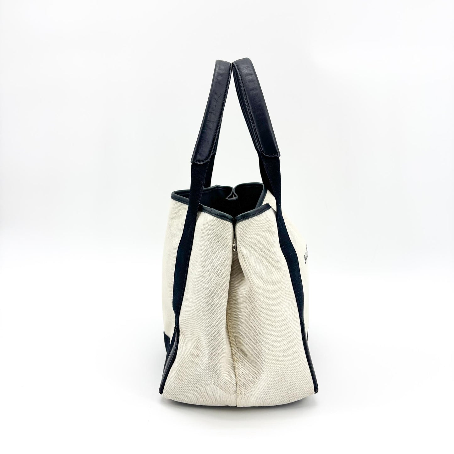 Balenciaga Navy Cabas Canvas with Leather, Black, Canvas, Tote Bag