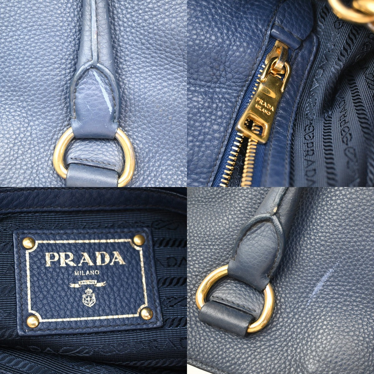 Prada Convertible Shopper Tote Vitello Daino, Navy, Leather, Tote Bag