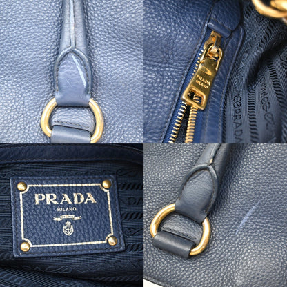 Prada Convertible Shopper Tote Vitello Daino, Navy, Leather, Tote Bag