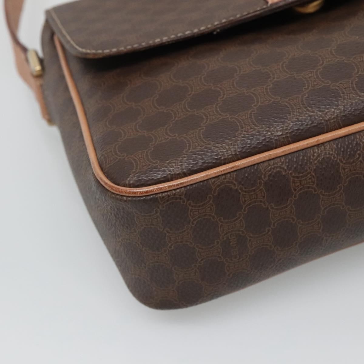 Celine Vintage Macadam Circle Logo Canvas and Leather, Brown, Canvas, Shoulder Bag