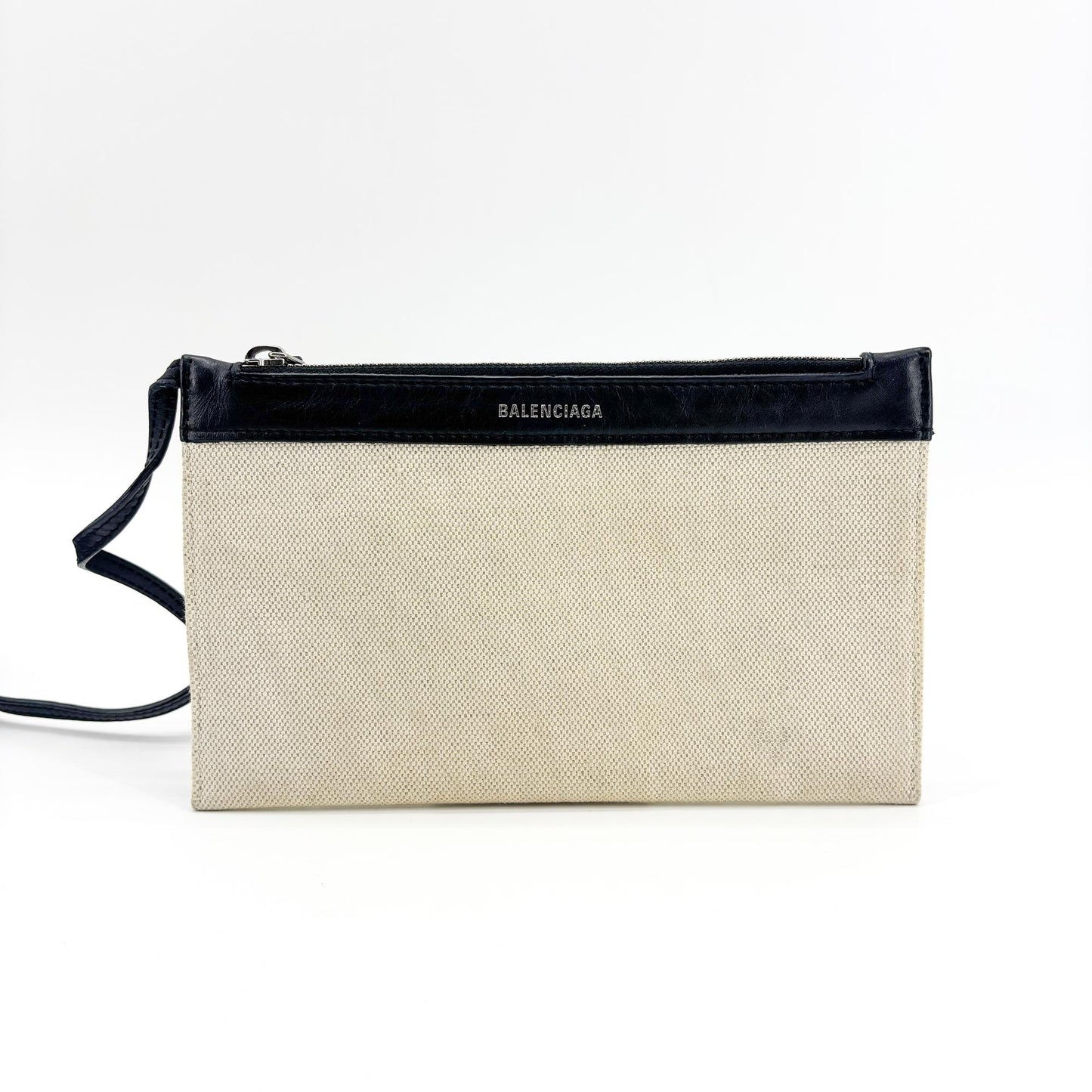 Balenciaga Navy Cabas Canvas with Leather, Black, Canvas, Tote Bag