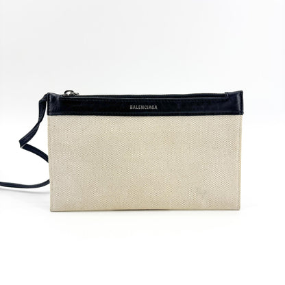 Balenciaga Navy Cabas Canvas with Leather, Black, Canvas, Tote Bag