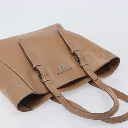 Prada Covered Strap Open City Calfskin, Beige, Leather, Tote Bag