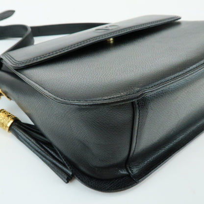 Valentino Garavani VLogo Flap Leather, Black, Leather, Shoulder Bag