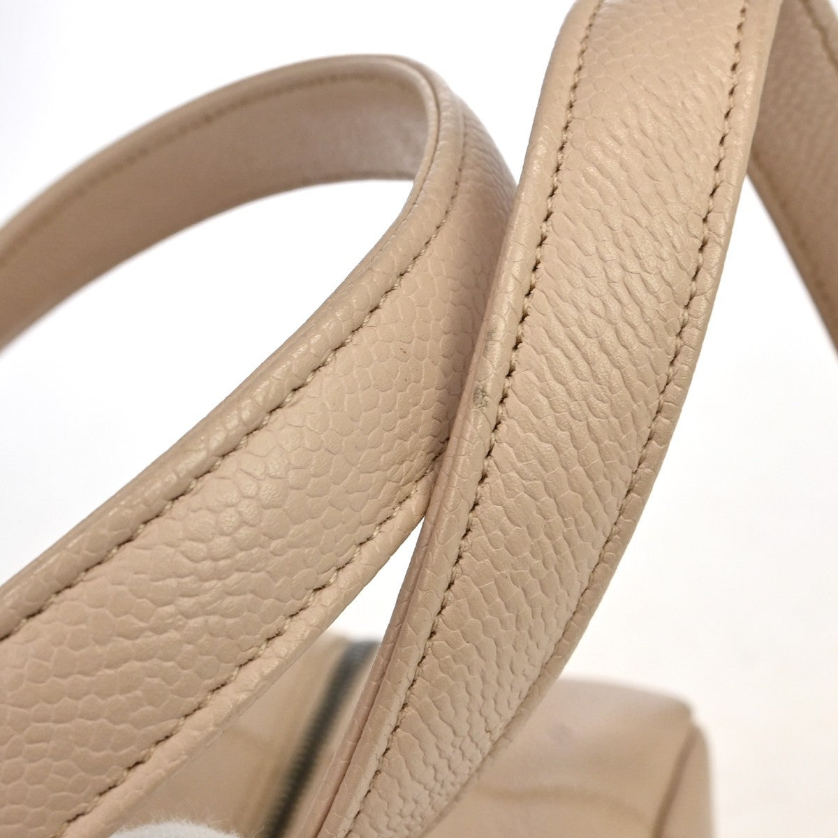 Chanel Square Stitch Quilted Caviar, Beige, Leather, Shoulder Bag