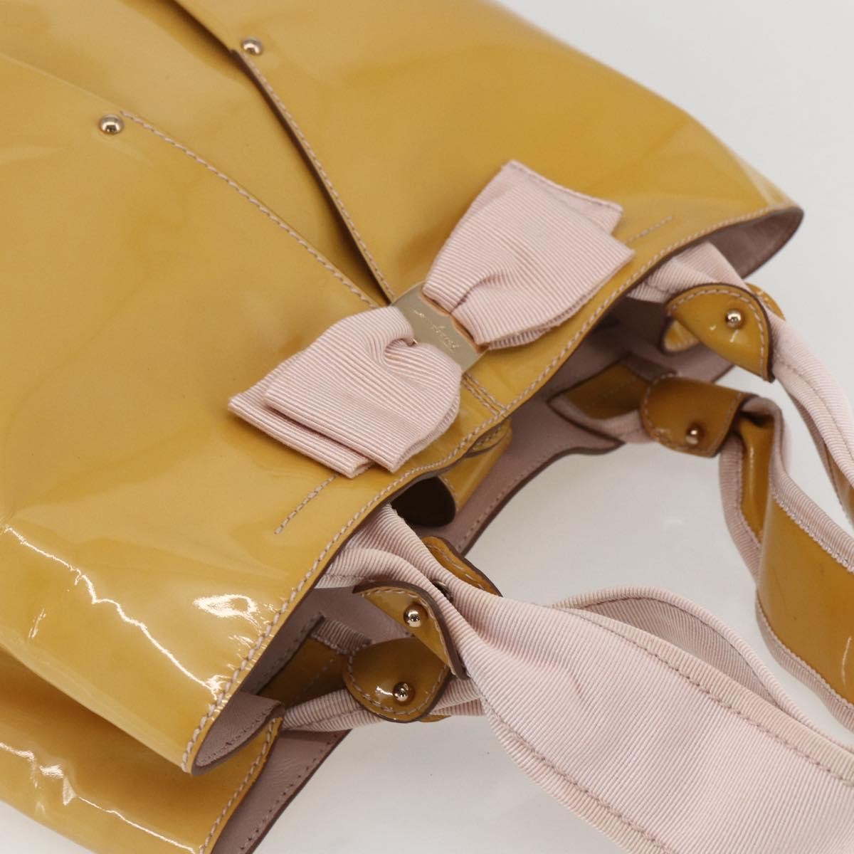 Salvatore Ferragamo Vala Patent Leather, Yellow, Patent Leather, Handbag