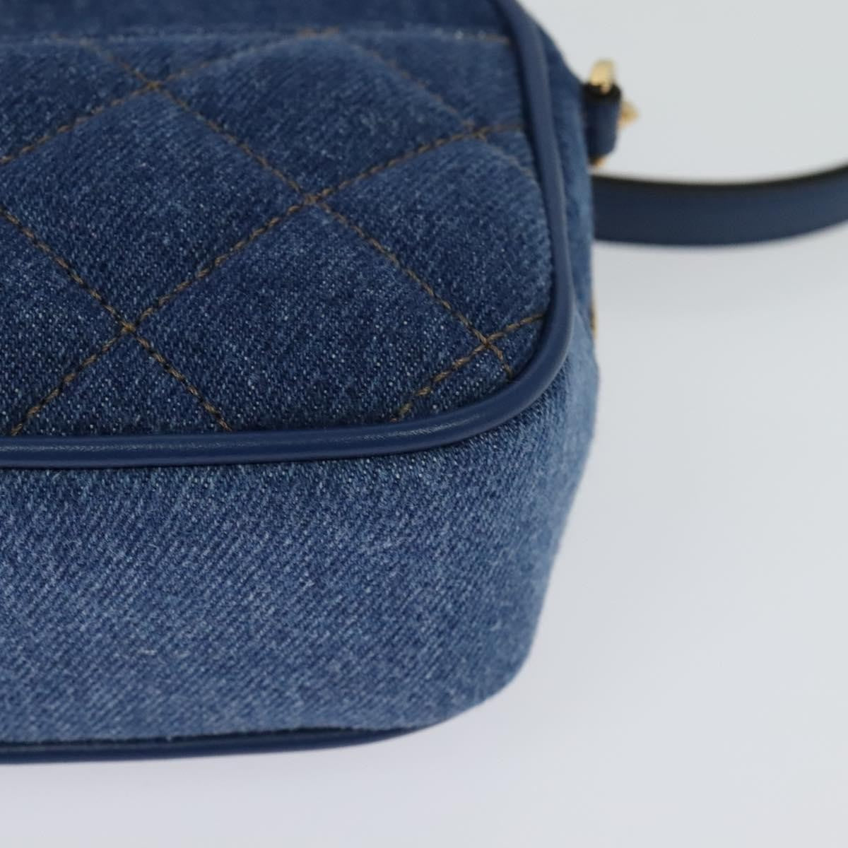 Versace Medusa Icon Front Slip Pocket Camera Quilted Denim, Blue, Canvas, Shoulder Bag