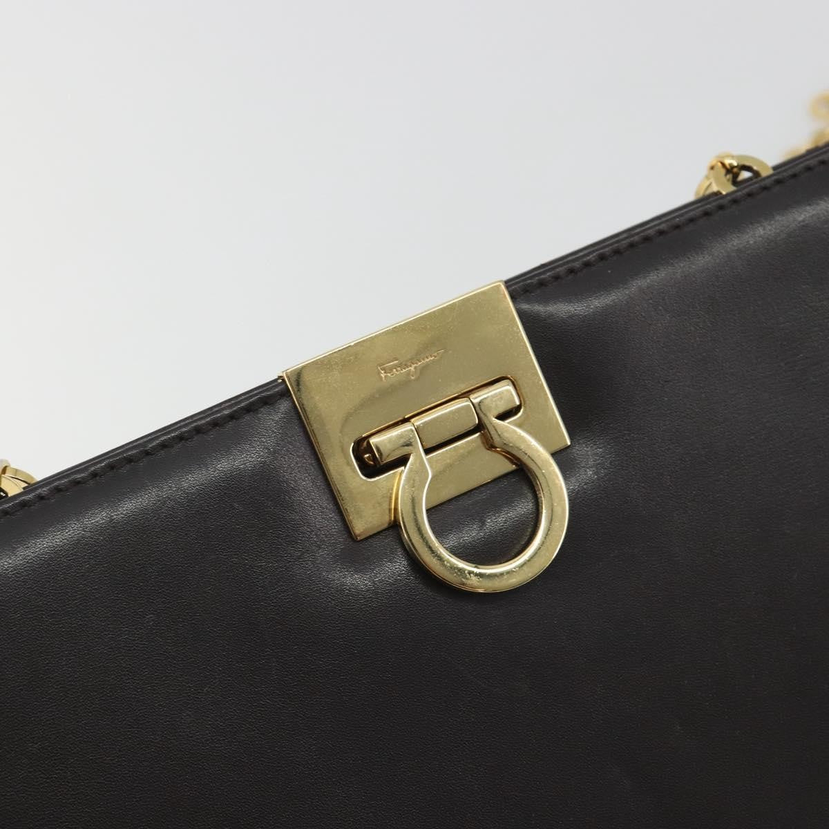Salvatore Ferragamo Vintage Gancini Chain Leather, Brown, Leather, Shoulder Bag