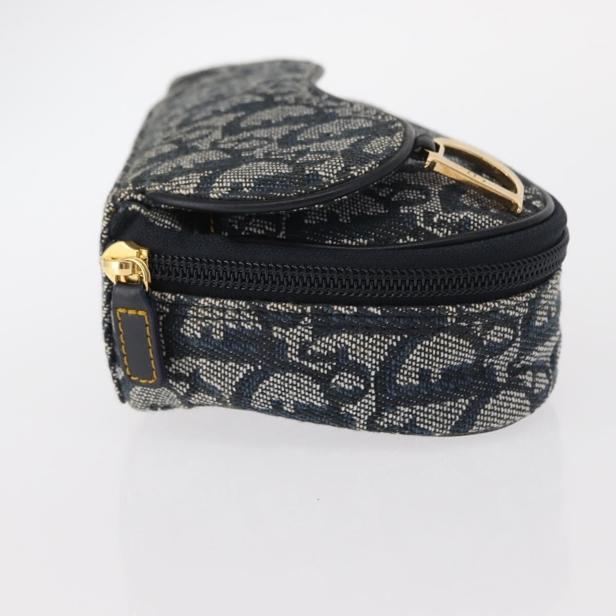 Christian Dior Saddle Zip Diorissimo Canvas, Blue, Canvas, Clutch