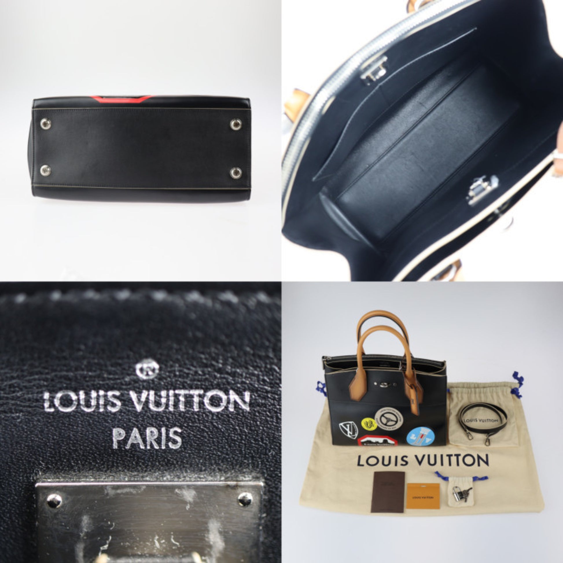 Louis Vuitton Steamer, Black, Leather, handbag